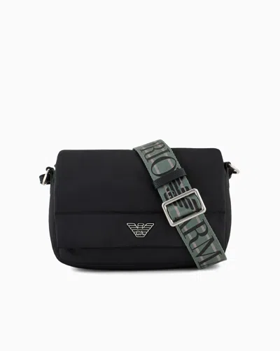 Emporio Armani Official Store Asv Recycled Nylon Shoulder Bag With Eagle Plaque In Black