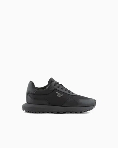 Emporio Armani Asv Recycled Nylon Sneakers With Regenerated Saffiano Details In Black