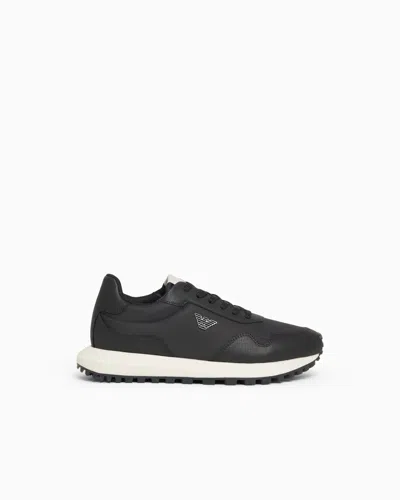 Emporio Armani Asv Recycled Nylon Sneakers With Regenerated Saffiano Details In Brown