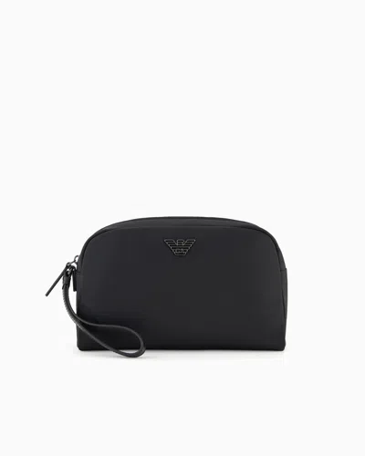 Emporio Armani Asv Recycled Nylon Washbag In Black