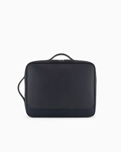 Emporio Armani Official Store Asv Regenerated Saffiano And Recycled Nylon Business Bag With Shoulder Straps In Navy Blue
