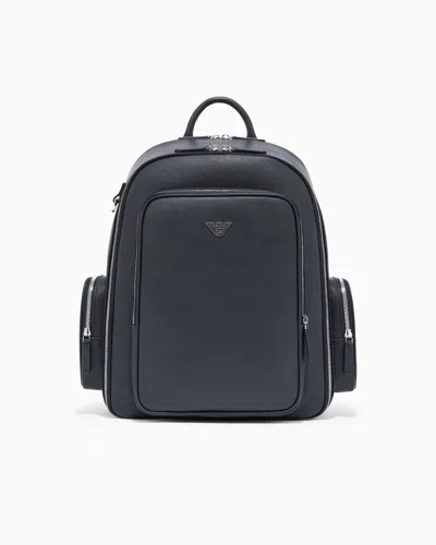 Emporio Armani Asv Regenerated Saffiano Backpack In Black
