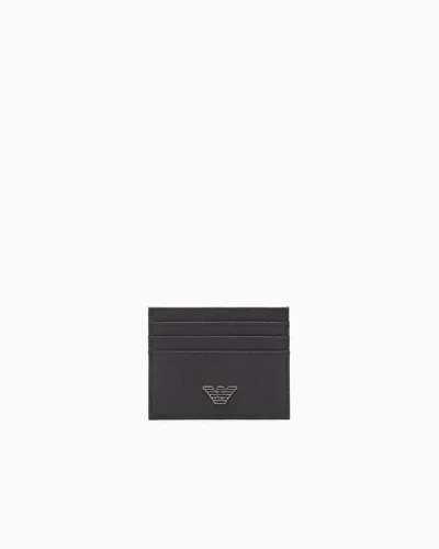 Emporio Armani Asv Regenerated Saffiano Card Holder In Black