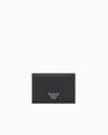 Emporio Armani Asv Regenerated Saffiano Leather Card Holder With Flap And Eagle Plate In Deep Black