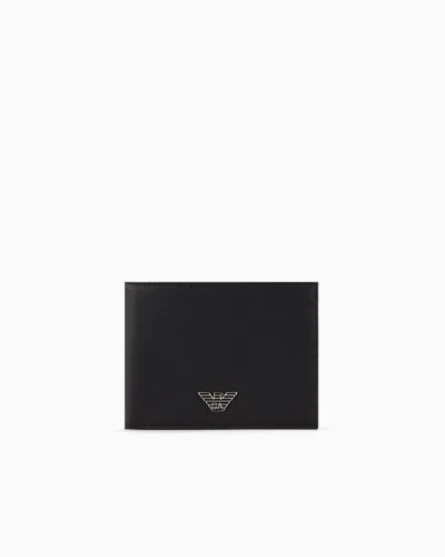 Emporio Armani Asv Regenerated Saffiano Leather Coin-pocket Wallet With Eagle Plate In Black
