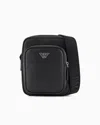Emporio Armani Asv Regenerated Saffiano Leather Shoulder Bag With Eagle Plate In Black
