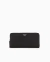 Emporio Armani Asv Regenerated Saffiano Leather Zip-around Wallet With Eagle Plate In Black
