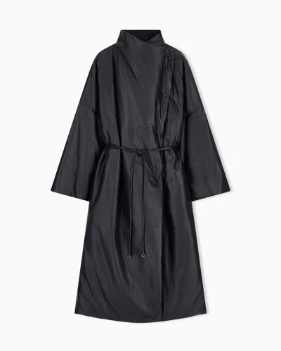 Emporio Armani Asv Reversible Oversized Long Down Jacket In Lambskin Nappa Leather In Black