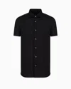Emporio Armani Short-sleeved Tencel Jersey Blend Shirt In Black