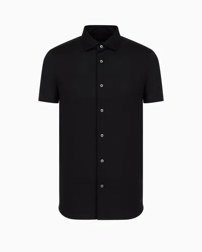 Emporio Armani Short-sleeved Tencel Jersey Blend Shirt In Black