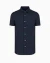 Emporio Armani Short-sleeved Tencel Jersey Blend Shirt In Navy Blue
