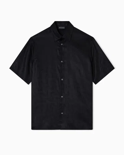 Emporio Armani Asv Short-sleeved Shirt In Jacquard Lyocell In Black
