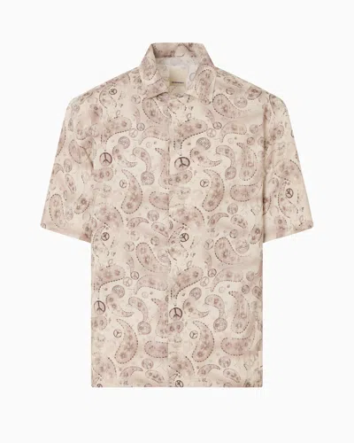 Emporio Armani Asv Short-sleeved Viscose-blend Shirt With All-over Print From The Peace Capsule Collection In Nude