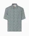 Emporio Armani Asv Short-sleeved Viscose-blend Shirt With All-over Print From The Peace Capsule Collection In Gemustert