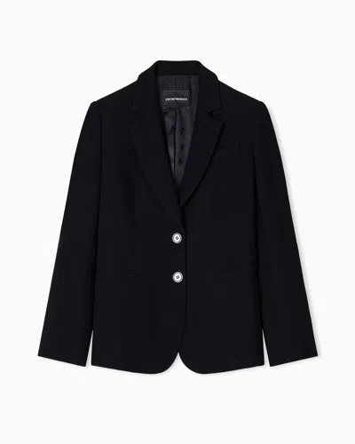 Emporio Armani Asv Single-breasted Blazer In Waffle Weave Technical Fabric In Black