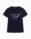 Emporio Armani Asv Stretch-jersey Slim-fit T-shirt With Oversized Eagle Pattern In Blue