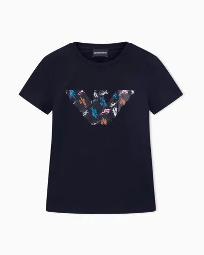 Emporio Armani Asv Stretch-jersey Slim-fit T-shirt With Oversized Eagle Pattern In Blue