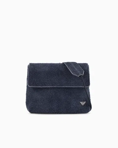 Emporio Armani Asv Suede Tech Case With Shoulder Strap From The Peace Capsule Collection In Navy Blue