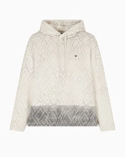 Emporio Armani Asv Sweatshirt In Double Jersey With Hood And All-over Diamond Print In White