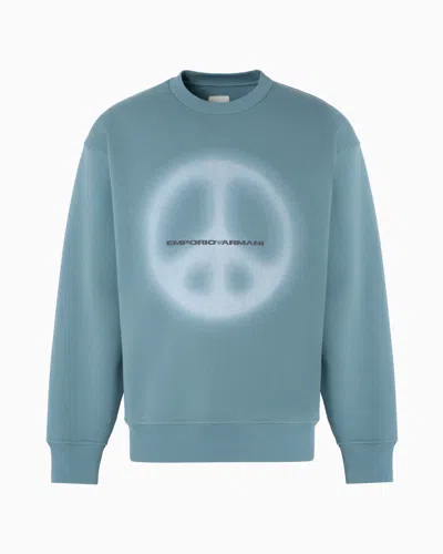 Emporio Armani Asv Sweatshirt With Oversized Print From The Peace Capsule Collection In Blue