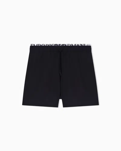 Emporio Armani Asv Swim Shorts With Logo Waistband In Black