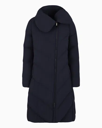 Emporio Armani Asv Water-repellent 3/4 Down Jacket In Quilted Nylon With Recycled Down In Black