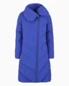 Emporio Armani Asv Water-repellent 3/4 Down Jacket In Quilted Nylon With Recycled Down In Blue