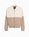 Emporio Armani Zip-up Sweatshirt In Nylon And French Terry Jersey With Logo Embroidery In Beige