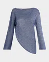 Emporio Armani Asymmetric Boat-neck Glossy Knit Sweater In Blue