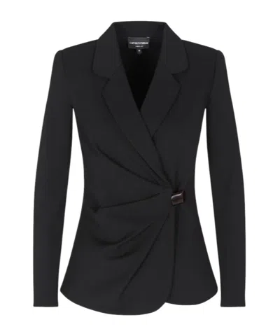 Emporio Armani Asymmetric Button Blazer In Black