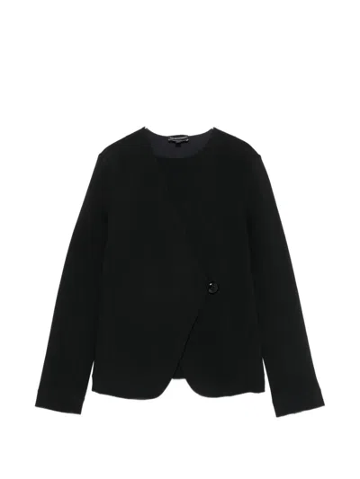 Emporio Armani Asymmetric Cotton Blazer In Black