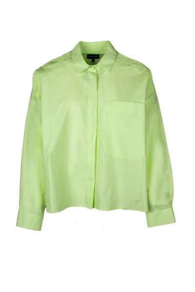 Emporio Armani Asymmetric Hem Poplin Shirt In Green