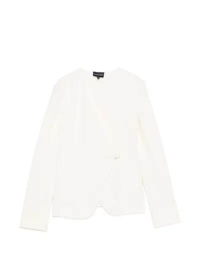 Emporio Armani Cotton Jacket Asymmetric Hem Long Sleeves In White