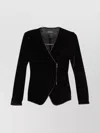 Emporio Armani Asymmetric Velvet Long Sleeve Blazer In Black