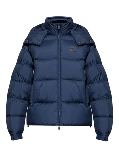 Emporio Armani Attached-hood Quilted Padded Jacket In Blue