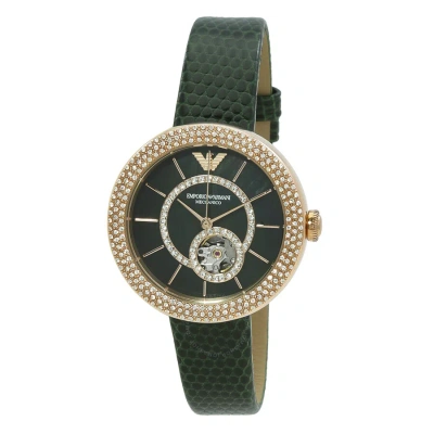Emporio Armani Automatic Crystal Black Mother Of Pearl Dial Ladies Watch Ar60069 In Black / Gold Tone / Green / Mother Of Pearl / Rose / Rose Gold Tone