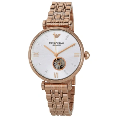Emporio Armani Automatic Crystal Silver Dial Ladies Watch Ar60023 In Gold Tone / Rose / Rose Gold Tone / Silver