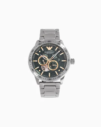 Emporio Armani Automatic Stainless Steel Watch In Metallic
