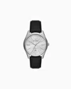 Emporio Armani Automatic Three-hand Date Black Leather Watch In Multicoloured