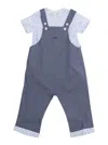 EMPORIO ARMANI BLUE DUNGAREES WITH LOGO EMBROIDERY IN COTTON BABY