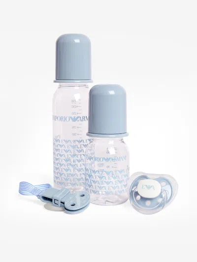Emporio Armani Baby Boys Bottles & Dummy Set In Blue