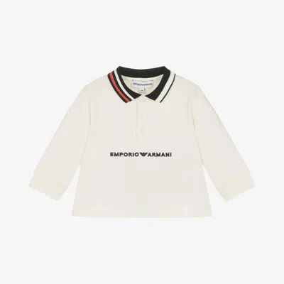 Emporio Armani Baby Boys Ivory Cotton Polo Shirt In White