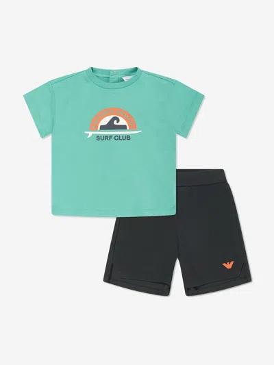 Emporio Armani Kids' Surf-print Cotton Tracksuit Set In Multicoloured