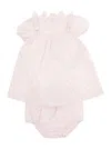 EMPORIO ARMANI PINK SET WITH FLOUNCES AND ALL-OVER HEARTS PRINT IN COTTON BABY