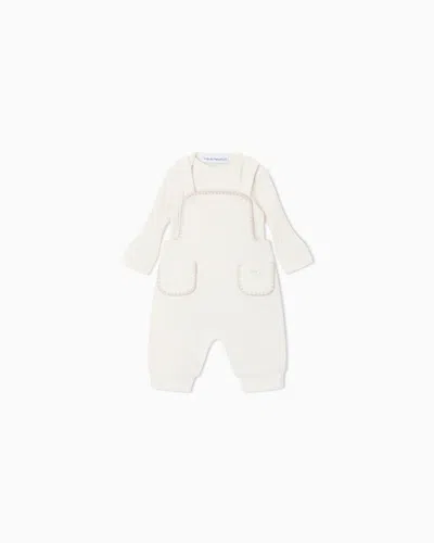 Emporio Armani Baby Set In Cotton Fleece With A Romper And Ribbed Bodysuit In Beige