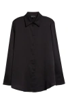 Emporio Armani Back Button Satin Shirt In Solid Black