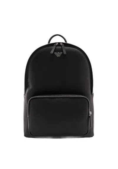 Emporio Armani Zaino Roundshape In Pelle Rigenerata Cn Aquila In Nero Neri E Grigi