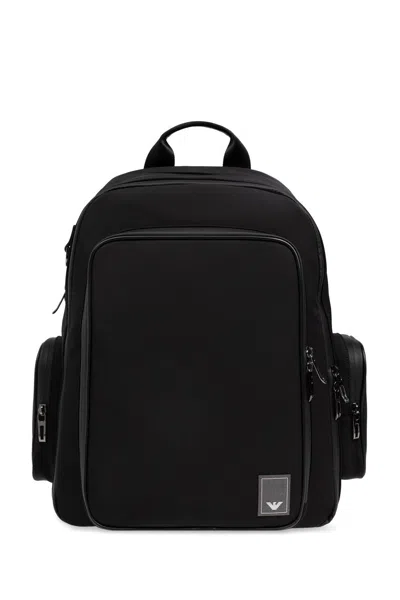 Emporio Armani Backpack With Logo Patch In Black Beauty