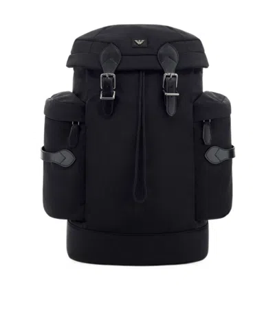 Emporio Armani Backpack With Side Pockets And A Top Flap With Metal Buckles In Black