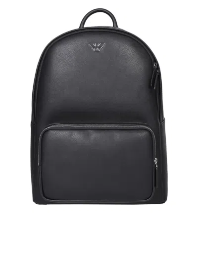 Emporio Armani Logo Plaque Zipped Backpack In Black
